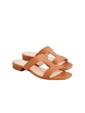 J. Crew Leather Hazel Cutout Flat Sandals Rich Oak Size 8 retail $138